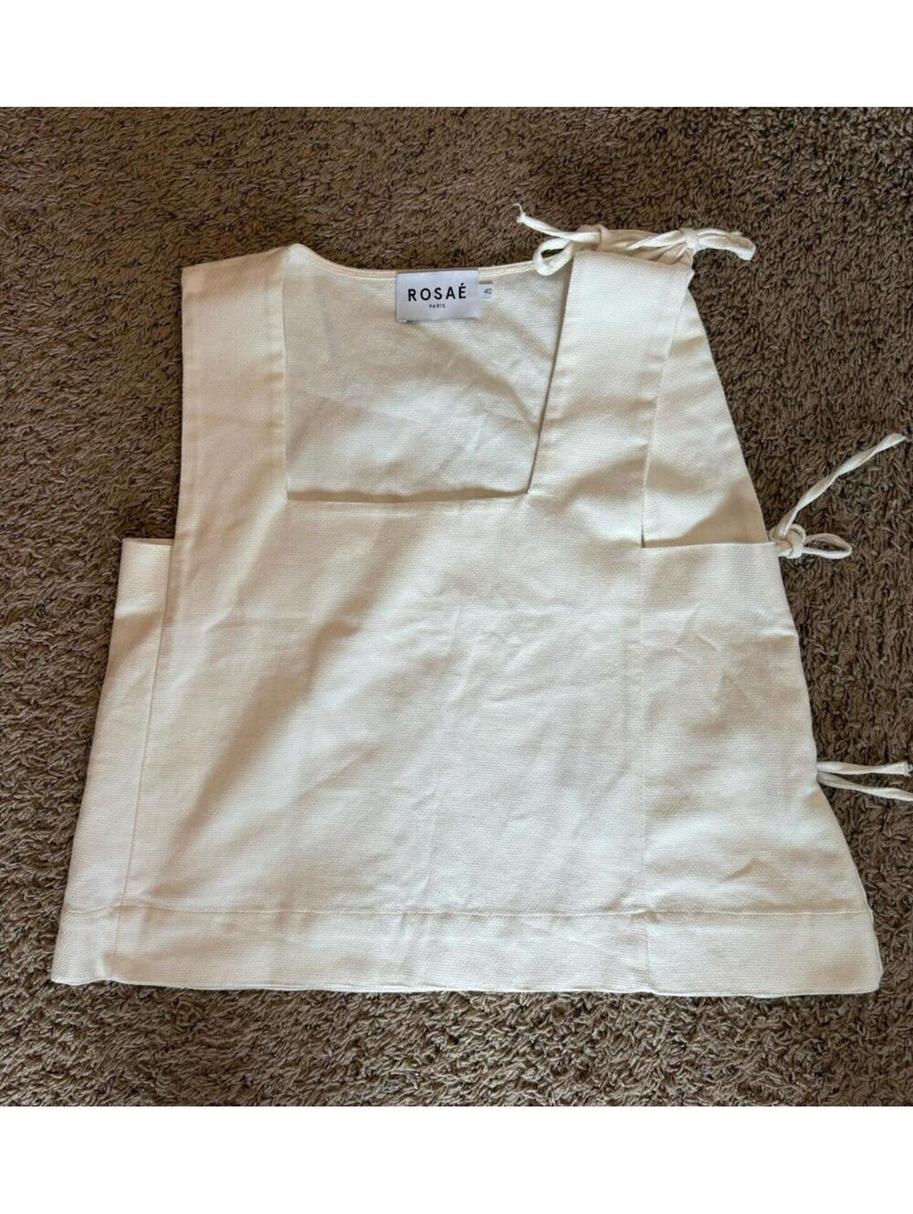 Rosae Paris Le Arthur Ivory Sleeveless Side Tie Crop Top Shirt Linen Sz 40